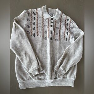 VTG Teddi Sweatshirt Womens Sz M Collared Embroidered Leaf Pullover grandma